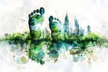 Poster - Watercolor of Urban Carbon Footprints Driving Climate Change and the Pursuit of Sustainable Cities for a Low-Carbon Future