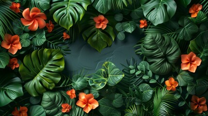 Poster - Botanical background with lush green foliage