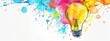 © Alpa - Light bulb with colorful watercolor splashes on white background. The light bulbs are on, and the paint colors are bright. Creativity and inspiration concept.
