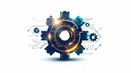 A digital technology gear icon on a white background.

