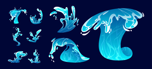 Wall Mural - ocean water wave splash. sea surf cartoon vector icon. liquid drop stream summer game graphic. isola