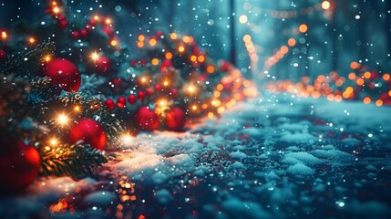 Canvas Print - Christmas Eve Background with Decorative Lights