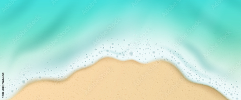 Water wave on sea sand beach 3d top view vector. Realistic ocean shore ...