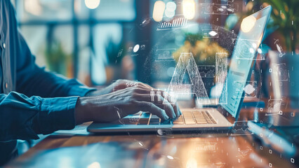 Digital workspace with artificial intelligence elements, Futuristic office environment
