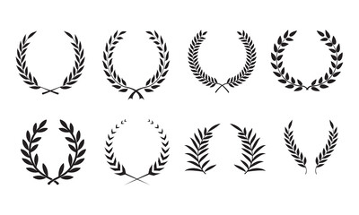 Laurel wreath silhouette vector collection and Minimal laurel sign vector icon logo