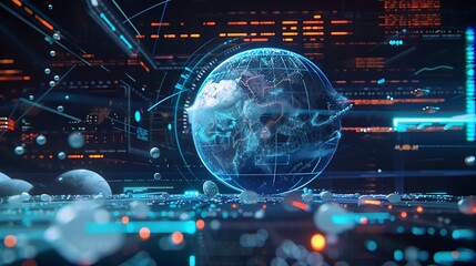 Fototapete - Business and economic growth on global business network Data analysis of financial and banking Stock AI Technology and data connection Security Blockchain and Networking Business strat : Generative AI