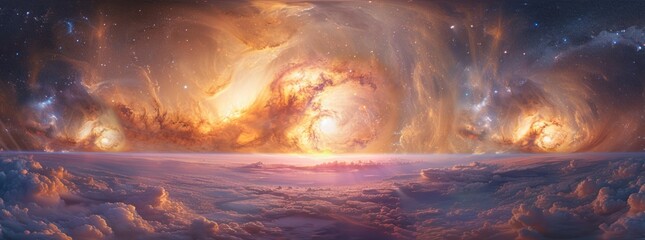 Wall Mural - a beautiful, colorful, and surreal painting of a sky with clouds and stars