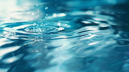 Aufkleber - Blue textured background of waves with ripples on the water Closeup selective focus defocus : Generative AI