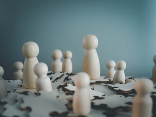 Wall Mural - Recruitment of personnel or team leaders for promotion from the Human Resources Department Select employment applicants On a pile of jigsaw puzzles