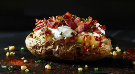Wall Mural - Baked Potato With Bacon and Sour Cream