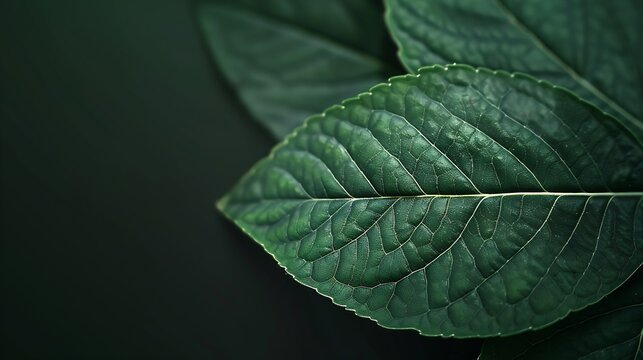 Dark green natural background Jasmine leaf closeup with clear texture and shadows : Generative AI