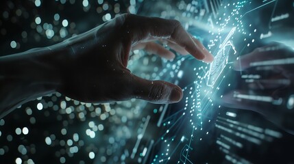 Aufkleber - Hand touching modern interface digital transformation and metaverse concept Connection next generation technology and new era of innovation : Generative AI
