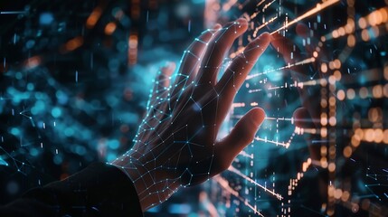 Wall Mural - businessman hand touching of digital data network transformation for next generation technology on c