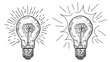 © smth.design - Two light bulb with drawing showing a bright light. Engraving style. Vector illustration