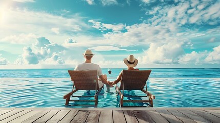 vacation couple on the beach near swimming pool luxury travel : Generative AI