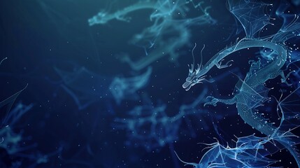 Aufkleber - Abstract flying dragons on a dark blue background Technological background for design on the topic of artificial intelligence neural networks big data Copy space : Generative AI