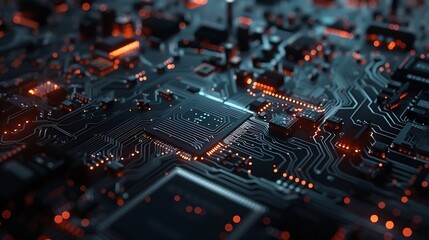 Leinwandbilder - Advanced Technology Concept Visualization Circuit Board CPU Processor Microchip Starting Artificial Intelligence Digitalization of Neural Networking and Cloud Computing Digital Lines M : Generative AI