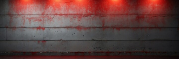 Wall Mural - red lighting on a concrete wall background banner copyspace from Generative AI