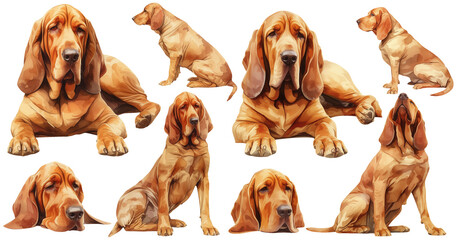 Wall Mural - Bloodhound watercolor illustration clipart.