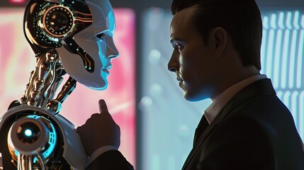 Leinwandbilder - Ai technology Artificial Intelligence man using technology smart robot AI artificial intelligence by enter command prompt for generates something Futuristic technology transformation C : Generative AI