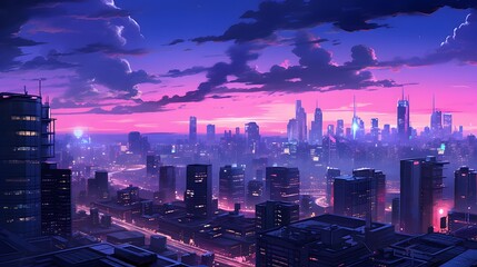 Wall Mural - Panorama of the city at sunset. 3d render illustration.