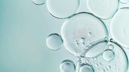 Aufkleber - Oil bubbles close up a circles of water macro abstract light blue background : Generative AI