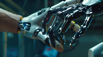 Leinwandbilder - Ai technology Artificial Intelligence man using technology smart robot AI artificial intelligence by enter command prompt for generates something Futuristic technology transformation C : Generative AI