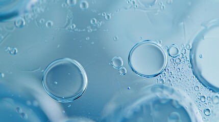 Aufkleber - Oil bubbles close up a circles of water macro abstract light blue background : Generative AI