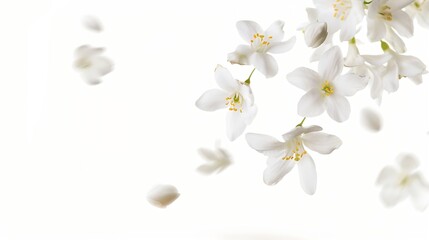jasmine bloom a beautifull white flower of jasmine falling in the air isolated on white background l