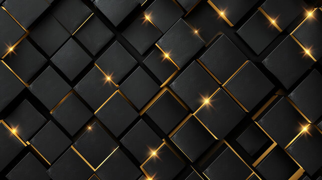 abstract luxury black background metal square line gold light effect pattern. black background with square shapes. Luxury Black gold background pattern seamless geometric line stripe chevron square.