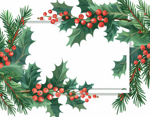 Wall Mural - a holly wreath with red berries and green leaves