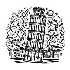 Wall Mural - Leaning Tower of Pisa Sketch doodle art