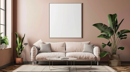 Mockup poster in modern living room interior background 