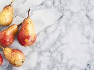 pearfectly arranged: a flat lay composition on marble background