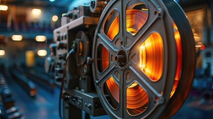 A traditional film projector featuring a timeless movie reel