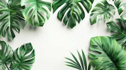 Wall Mural - A white background with tropical leaves