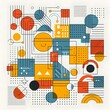© CA - AI Generate of Background texture of Fashion Papers in Memphis Geometry Style. Yellow, blue, light blue, red and pastel pink colors. Top view, flat lay.