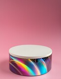 Fototapeta Natura - Rainbow Radiance: Product Showcase on White Pedestal