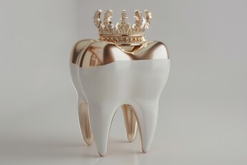 Wall Mural - single tooth with golden crown 3d illustration