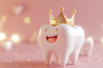 Wall Mural - single tooth with golden crown 3d illustration