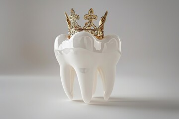 Wall Mural - single tooth with golden crown 3d illustration