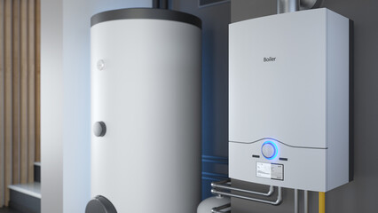 boiler room - gas heating system, 3d illustration