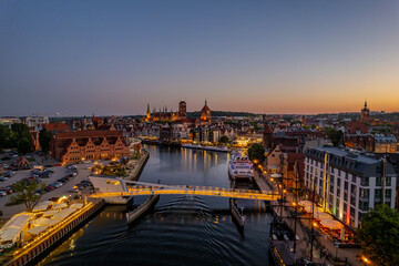 Aerial summer evening view of Gdansk old town, Poland