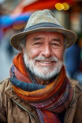 Wall Mural - portrait of an old man with a hat and scarf