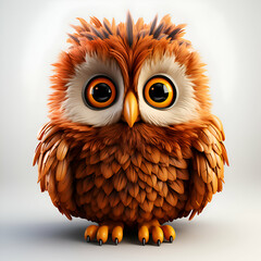 Wall Mural - Cute owl isolated on white background. 3d render illustration.