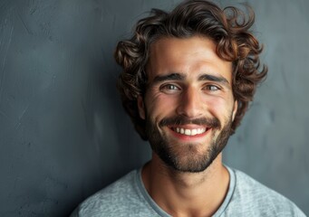 portrait of a smiling young man with curly hair