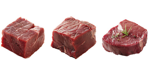 Wall Mural - Set of raw beef on transparent background. Food photography.