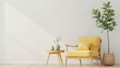© woojooo - Blank wall home room interior with light yellow chair and mini table