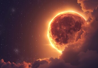Wall Mural - An illustration of the moon passing in front of the sun during a solar eclipse.