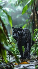 Wall Mural - Black panther in the rainforest